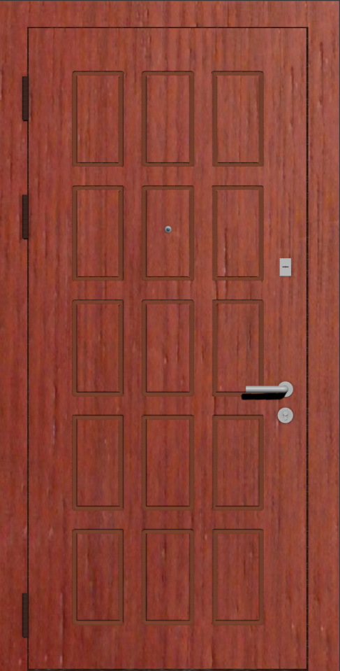 Классическая входная дверь с отделкой шпон красное дерево и фрезеровкой С15